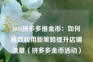 2024拼多多推金币：如何高效利用新策略提升店铺流量（拼多多金币活动）  第1张