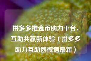 拼多多推金币助力平台，互助共赢新体验（拼多多助力互助团微信最新）  第1张