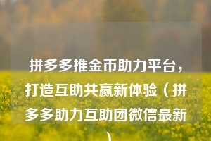 拼多多推金币助力平台，打造互助共赢新体验（拼多多助力互助团微信最新）  第1张