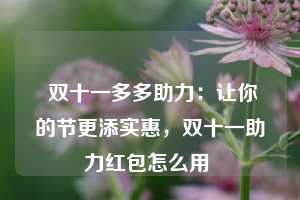  双十一多多助力：让你的节更添实惠，双十一助力红包怎么用 第1张